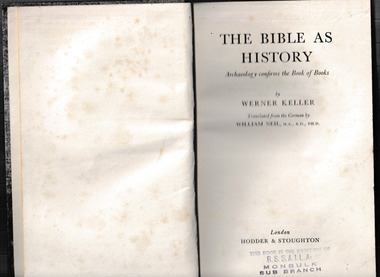 Book, Hodder & Stoughton, The Bible as history : archaeology confirms the Book of Books, 1956