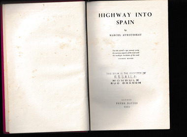 Book, Peter Davies, Highway into Spain, 1930