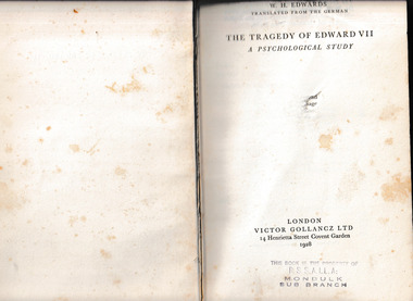 Book, Gollancz, The tragedy of Edward VII : a psychological study, 1928