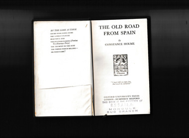 Book, Oxford University Press, The old road from Spain, 1932