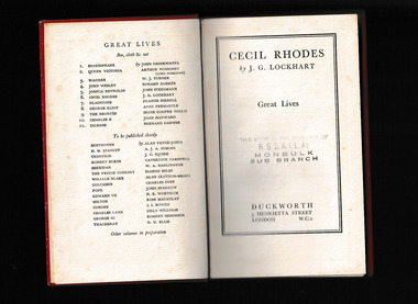 Book, Duckworth, Cecil Rhodes, 1935