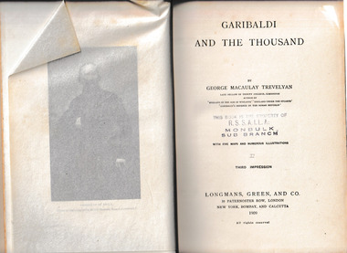 Book, Longmans Green, Garibaldi and the thousand, 1909