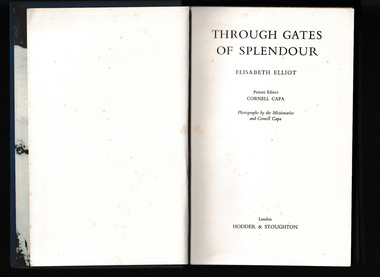 Book, Hodder & Stoughton, Through gates of splendour, 1957