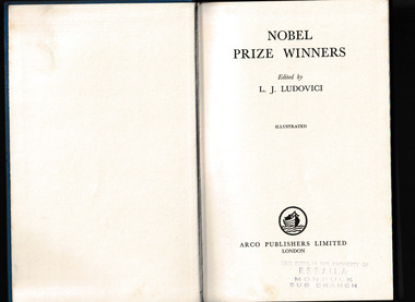 Book, Laurence James Ludovici, Nobel prize winners, 1957