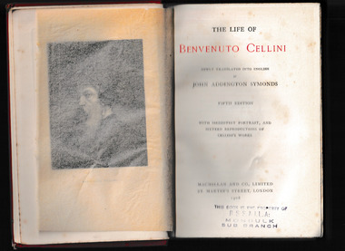 Book, McMillan and Co, The life of Benvenuto Cellini, 1908