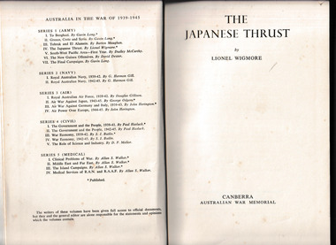 Book, Australian War Memorial, The Japanese thrust, 1957