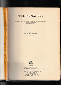 Book, Rich & Cowan, Title The Romanovs : evocation of the past as a mirror for the present, 1940