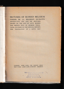 Book, John Lane, the Bodley Head et al, Pictures of ruined Belgium, 1917