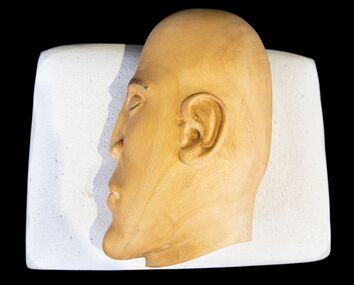Sculpture, Ricardo Pereyra, Head full of memories resting on a memory foam pillow
