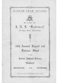 Document - Annual Report, 30th Annual Report and Balance Sheet of the Kadimah National Library 1941