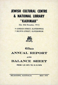 Document - Annual Report, 63rd Annual Report and Balance Sheet of the Kadimah National Library 1975