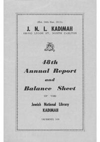Document - Annual Report, 48th Annual Report and Balance Sheet of the Kadimah National Library 1959