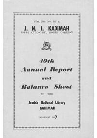 Document - Annual Report, 49th Annual Report and Balance Sheet of the Kadimah National Library 1960
