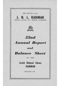 Document - Annual Report, 52nd Annual Report and Balance Sheet of the Kadimah National Library 1964