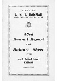 Document - Annual Report, 53rd Annual Report and Balance Sheet of the Kadimah National Library 1965
