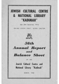 Document - Annual Report, 56th Annual Report and Balance Sheet of the Kadimah National Library 1968