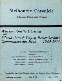 Journal, Kadimah Jewish Cultural Centre and National Library, Melburner Bleter / Melbourne Chronicle April 1976, ADD DATE