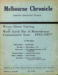 Journal, Kadimah Jewish Cultural Centre and National Library, Melbourner Bleter / Melbourne Chronicle April 1977, ADD DATE