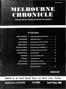 Journal, Kadimah Jewish Cultural Centre and National Library, Melbourner Bleter / Melbourne Chronicle April/May 1980, ADD DATE