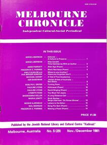 Journal, Kadimah Jewish Cultural Centre and National Library, Melbourner Bleter / Melbourne Chronicle November/December 1981, ADD DATE