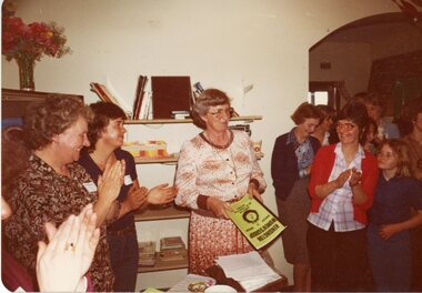 Photograph - KNH 5/3/001 Launch of Special Edition of Shoulder To Shoulder newsletter 1980, KNH 5/3/001 Launch of Special Edition of Shoulder To Shoulder newsletter 1980. Mary King, Bec Long, Maureen Fagan, Cathy Fagan