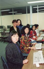 Photograph - KNH 5/7/010 Students using keyboards. Photo labelled "Computer Vietnamese '91"