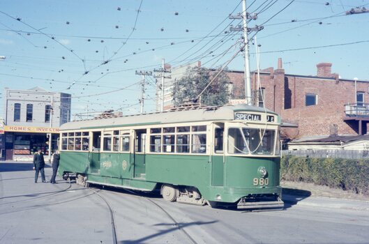 PCC 980 on the depot access tracks for Malvern Tram Depot