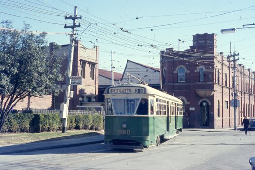 With the Malvern Tram Depot in the view - PCC 980
