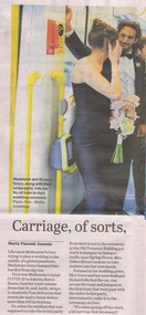 First of two clippings showing photo inside tram and accompanying text