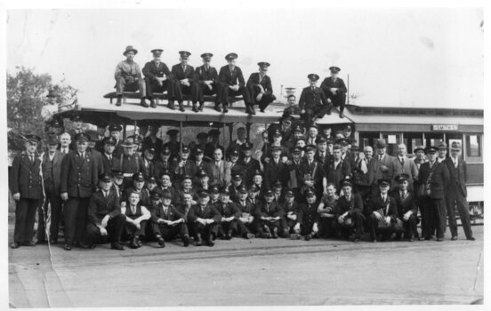 Photograph - Black and White of a large group of cable tram workers Clifton Hill Oct. 1940