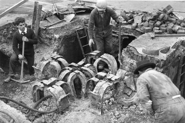 Photograph - Black and White - demolishing cable tram crossing 1954/55