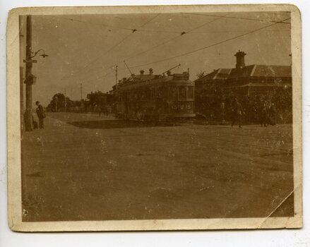 Scan of donated photo - HTT Tram 15 at Glenferrie and Riversdale Roads 1916-1920