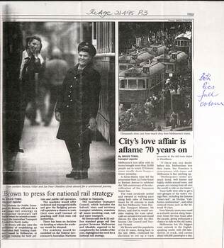 Photocopy of a newspaper story - City's love affair is aflame 70 years on