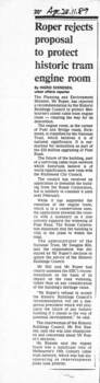 Newspaper - Roper rejects proposal to protect historic tram engine room