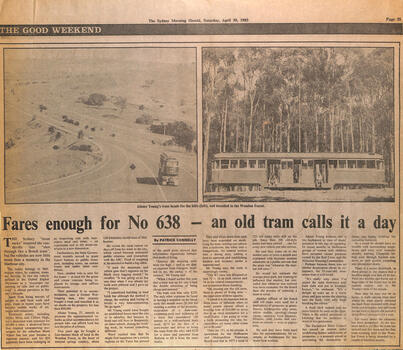 Newspaper article - Fares enough for No. 638 - an old tram calls it a day