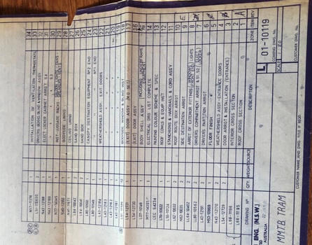 Commonwealth Engineering - General Arrg't MMTB Tram sheet 3 of 4 - drawing list