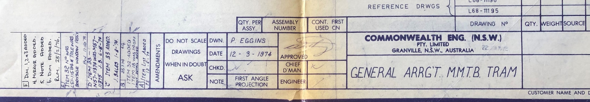 Commonwealth Engineering - General Arrg't MMTB Tram sheet 4 of 4 - title block