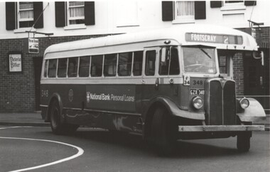 Black and white photograph of MMTB Mk III, AEC bus Footscray.