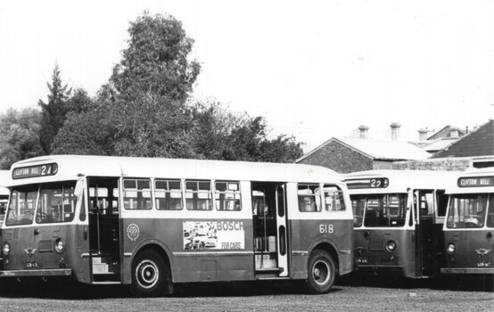 Three MMTB Mk 4 buses at Clifton Hill depot during the 1970's