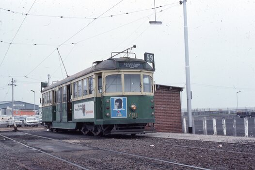 W5 791 on the siding or spur at the airport terminus, last tram to use this facility.