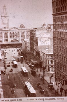 Black and white reproduction photograph - Elizabeth Street Melbourne