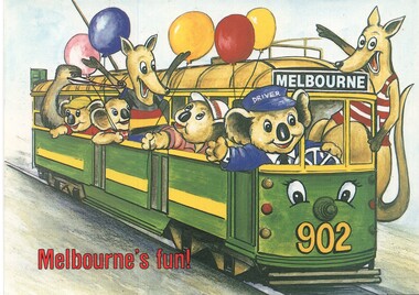 Cartoon postcard image W class tram - 902 - rear