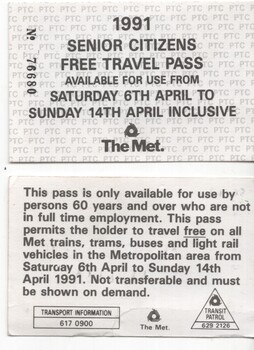 Ticket - Senior Citizens Free Travel Pass