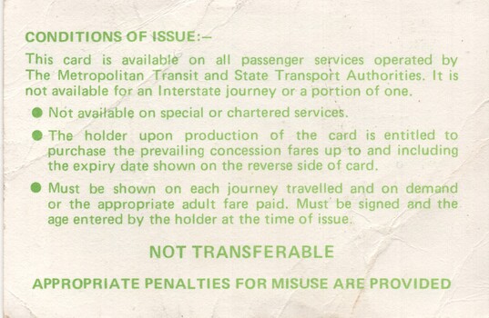 Ticket - Concession Card - rear
