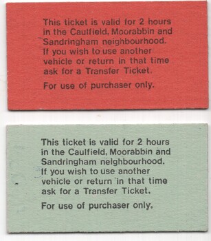 Ticket - "Neighbourhood ticket - Caulfield Moorabbin - Sandringham" - rear