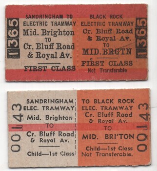 Tickets - Sandringham Tramway - Middle Brighton to Bluff Road and Royal Ave.