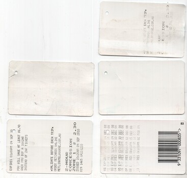 Rear of a set of five generic Metcards