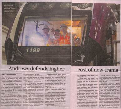 Photo of Transport minister Ben Carroll with Premier Daniel Andrews at Alstom's Dandenong facility. 