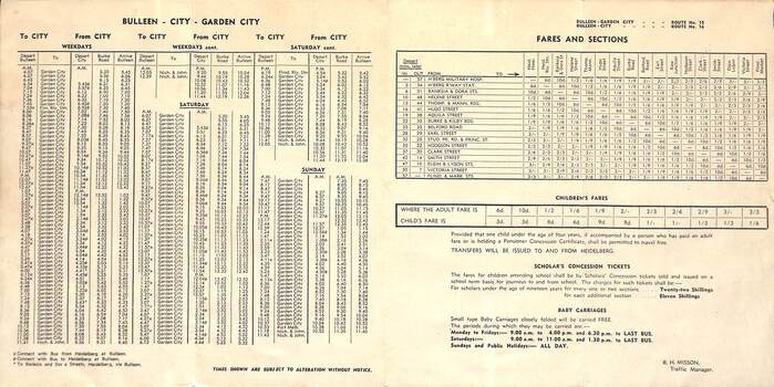 Map, Timetable, Sections, and Fares, etc., of BULLEEN - CITY - GARDEN CITY BUS SERVICES