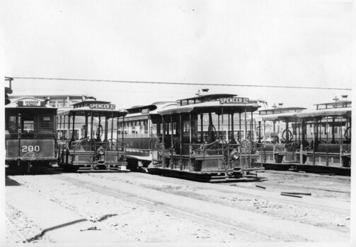 Black and White - cable cars parked at North Fitzroy depot